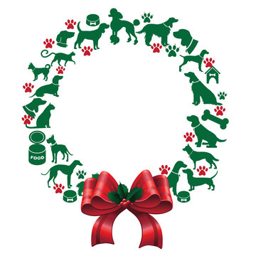 Cartoon dogs and cats Christmas wreath EPS 10 vector