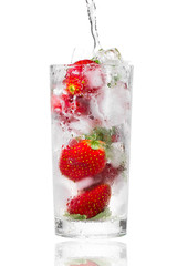 Strawberry cocktail with ice. Isolated on white background