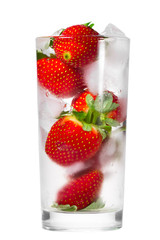Strawberry cocktail with ice. Isolated on white background