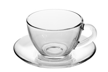 A cup of tea with tea bag, on white background