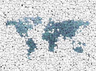 world map made from small squares 