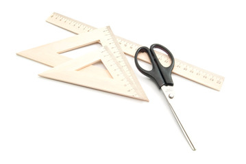scissors and wooden ruler