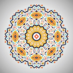 Ornamental round geometric pattern in aztec style