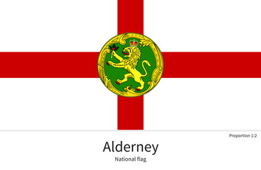 National flag of Alderney with correct proportions, element, colors