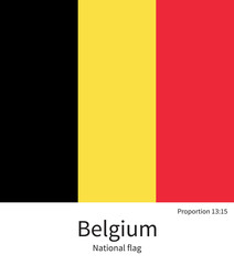 National flag of Belgium with correct proportions, element, colors