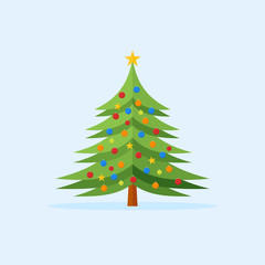 Decorated Christmas tree flat icon