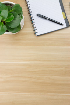 Office supplies on the wooden desk