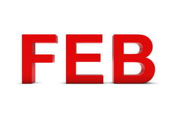 FEB Red 3D Text - February Month Abbreviation on White