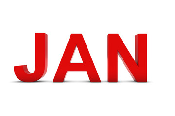 JAN Red 3D Text - January Month Abbreviation on White