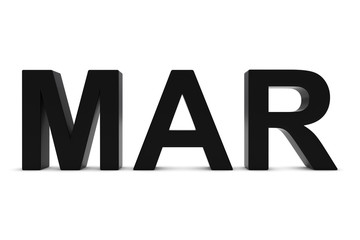 MAR Black 3D Text - March Month Abbreviation on White