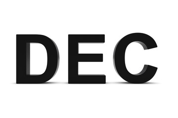 DEC Black 3D Text - December Month Abbreviation on White