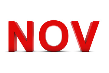 NOV Red 3D Text - November Month Abbreviation on White