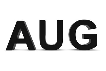 AUG Black 3D Text - August Month Abbreviation on White