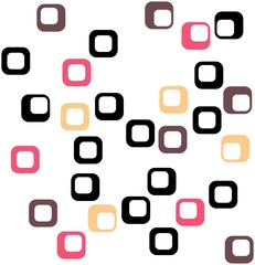 Seamless square pattern in black, orange, brown and pink