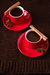 Two cups of hot chocolate