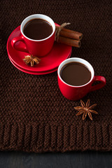 Two cups of hot chocolate