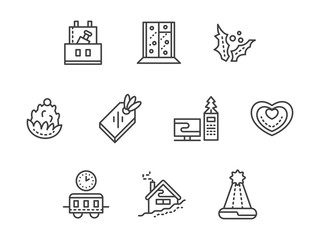 New Year at work black line icons set