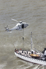 Anti-piracy demonstration with Dutch marines entering a vessel from a helicopter during the World...