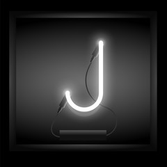 Realistic neon letter J vector illustration. Glowing font.