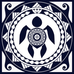 Styling Polynesian patterns and sea turtle silhouette