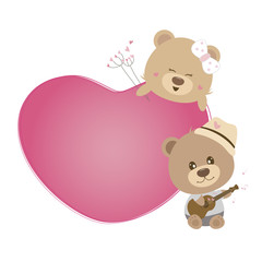 Fototapeta premium Love concept of couple teddy bear doll sing a song
