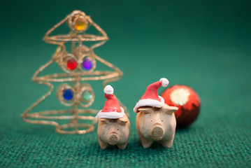 Obraz premium Pigs wearing christmas hat