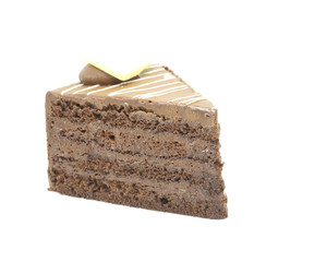 Cake slice chocolate tiramisu decorated fresh on white background
