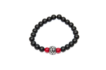Red and black color men bracelet isolated on white background