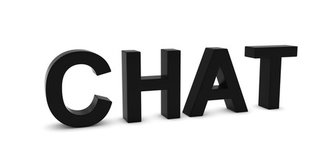 CHAT Black 3D Text Isolated on White with Shadows
