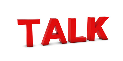 TALK Red 3D Text Isolated on White with Shadows