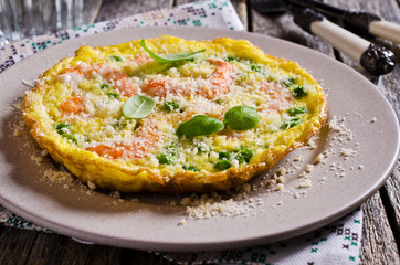 Omelet with shrimp and peas