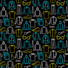 Endless clothes background. Vector seamless pattern of men's clothes and accessories