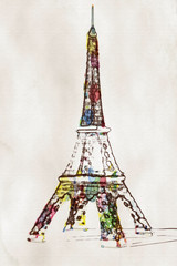 Fototapeta na wymiar Torre Eiffel 3D grunge
