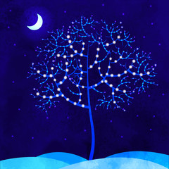 Obraz na płótnie Canvas Lonely tree with garlands winter