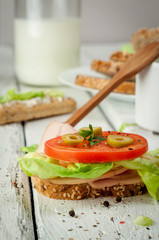 Light Breakfast sandwiches with salad and cheese