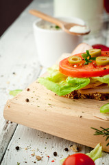 Light Breakfast sandwiches with salad and cheese
