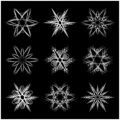 Snowflake silhouette icon, symbol, design. Winter, christmas vector illustration isolated on the black background.