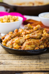 Chicken drumsticks curry with chickpeas and brown rice