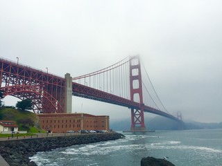 golden gate bridge in misty morning