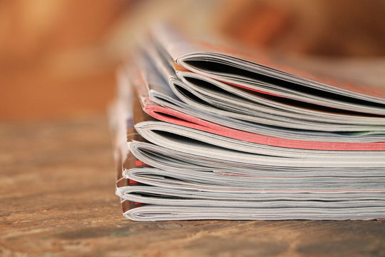 Magazines on the wooden table