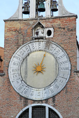 Fototapeta na wymiar VENICE, ITALY - SEPTEMBER 02, 2012: Clock of the Church of San Giacomo di Rialto in San Polo district. Supposedly, one of the oldest churches in Venice