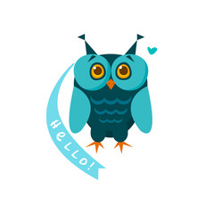 Cute owl with a sign for text