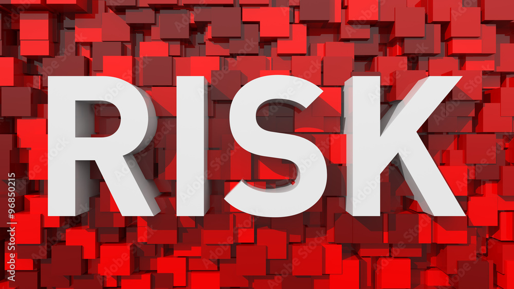 Poster extruded risk text with blue abstract backround filled with cube