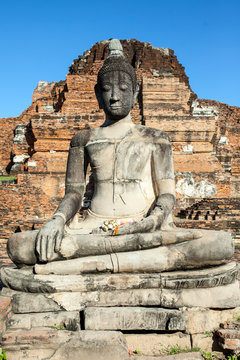 big buddha image in the old temple, Ayutthaya, Thailand