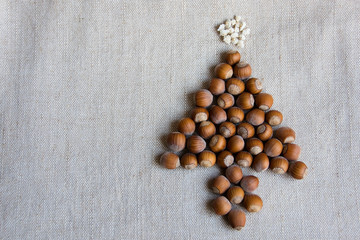 Christmas tree made of hazelnuts