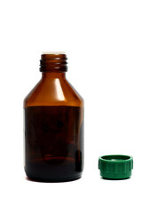 a small brown bottle for medicines on a white background