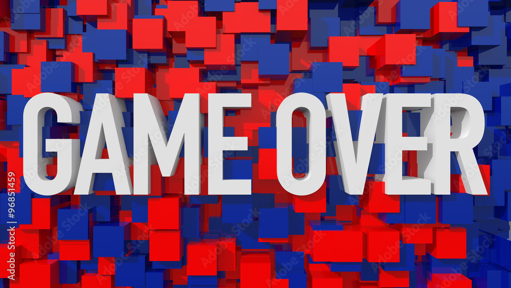 Poster extruded game over text with blue abstract backround filled with