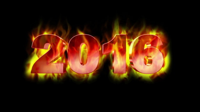 2016 Fiery New Year Text, with Alpha Channel, Loop, 4k