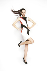 Brunette woman in fashion dress