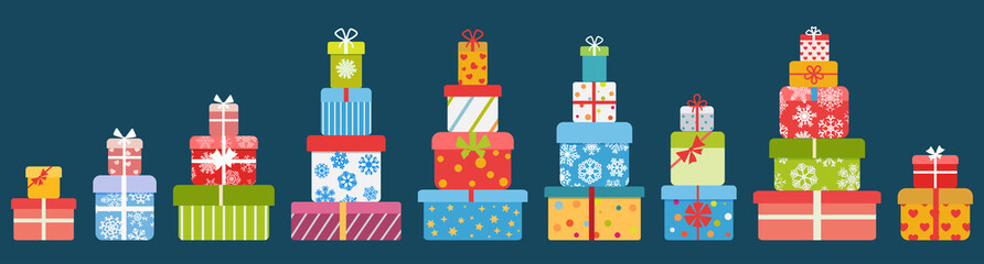 Stacks of gift boxes. Flat design